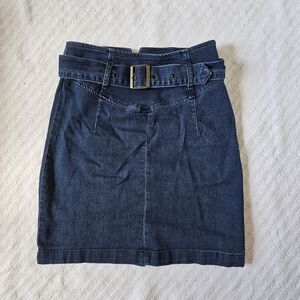 Free People Dark Blue Denim Belted Y2K Pencil Mini Skirt Sz 2